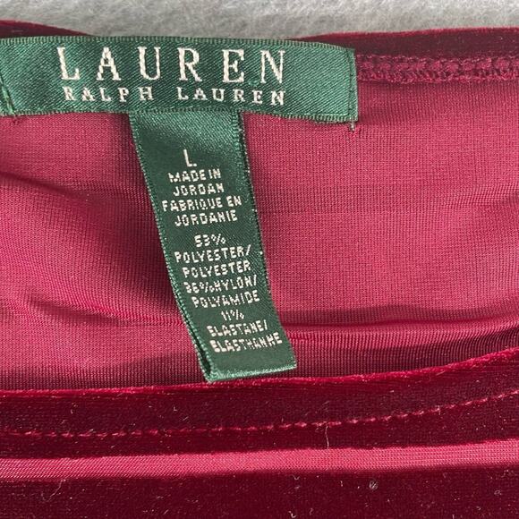 Ralph Lauren Claret Striped Velvet 3/4 Sleeve Maroon Top Size Large - Picture 4 of 8